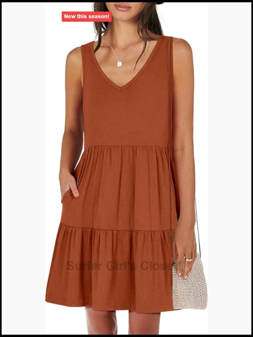 Women's Sleeveless V-Neck Tiered Swing Mini Dress with Pockets Casual Summer